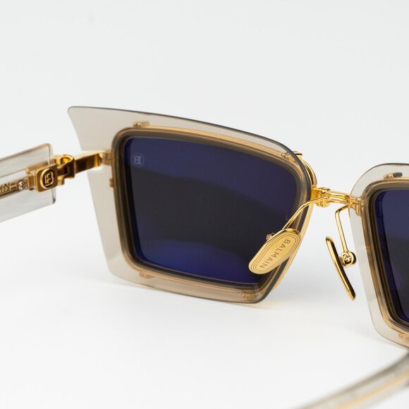 Balmain Women Sunglasses Titanium Grey Crystal Gold Rectangle ADMIRABLE BPS-130B - Picture 7 of 12